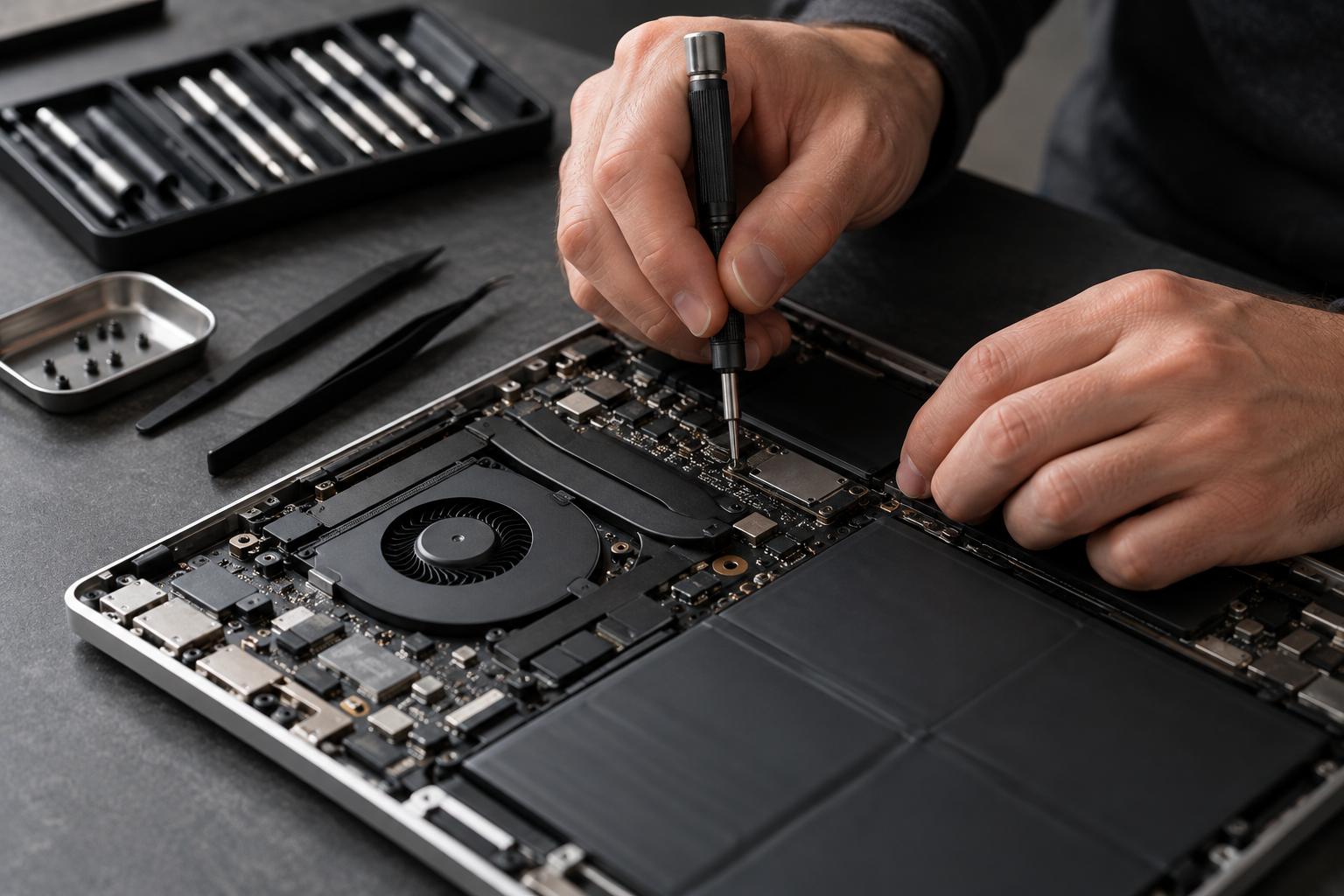 AI-created laptop repair illustration